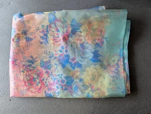 NEW Vtg  2.25 Yards x 58" Multi-Color Semi-Sheer Floral Organza Fabric - Picture 1 of 6