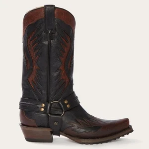 Herren Stetson Biker Outlaw Adler Stiefel Eckig Rocker Zehe Handarbeit Schwarz Braun - Bild 1 von 5