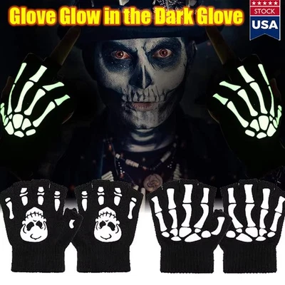 Guantes de esqueleto para mujeres hombres guantes góticos sin dedos brillan en la oscuridad Halloween Foto 1 de 4