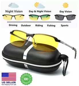 HD Polarized Day & Night Vision glasses Unisex Driving Sports Aviator sunglasses - Picture 1 of 16