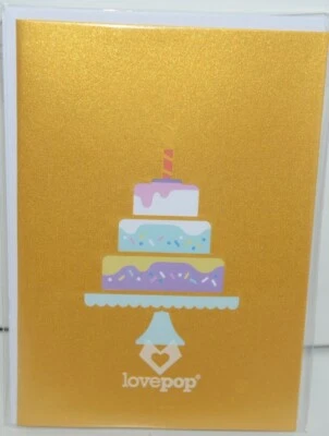 Lovepop LP1782 Feliz Cumpleaños Pastel Pop Up Tarjeta Blanco Sobre Celofán Envuelto Foto 1 de 4