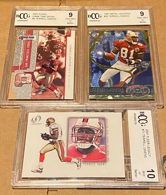 3 Terrell Owens BCCG 等级 1997 金属宇宙 2001 Fleer & Legacy #8 #71 #22 — 第 1/4 张图片