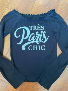 NEW JUSTICE TRES PARIS OFF SHOULDER SHIRT top WHITE GLITTER stretchy SIZE 12 - Picture 1 of 2
