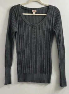 Mossimo Y2K Mujer Pequeño Top Gris Henley Suéter Manga Larga Camisa Grunge - Imagen 1 de 8