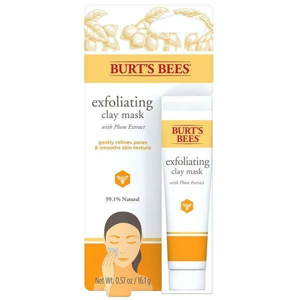 2-BURT'S BEES NATURAL EXFOLIATING CLAY MASK WITH PLUM EXTRACT 16.1g/.57 OZ NEW - Image 1 of 1