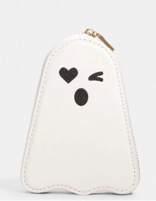 NWT Auth Coach Halloween Ghost Zip Coin Case 3881 Chalk White Leather - Изображение 1 из 2