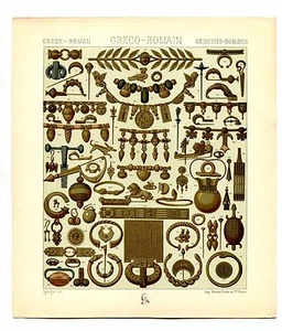 Antique Print Litho GRECO-ROMAN JEWELRY 1888 Le Costume Historique - Picture 1 of 2