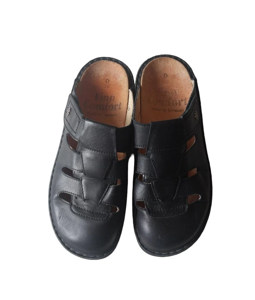 Sandalias Finn Comfort de cuero negro de pescador de mula zapatos Euro 36 para mujer Foto 1 de 4