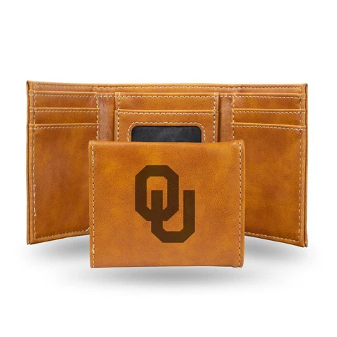 Oklahoma Sooners Laser Engraved Leather Trifold Wallet [NEW] NCAA Billfold ID Cover