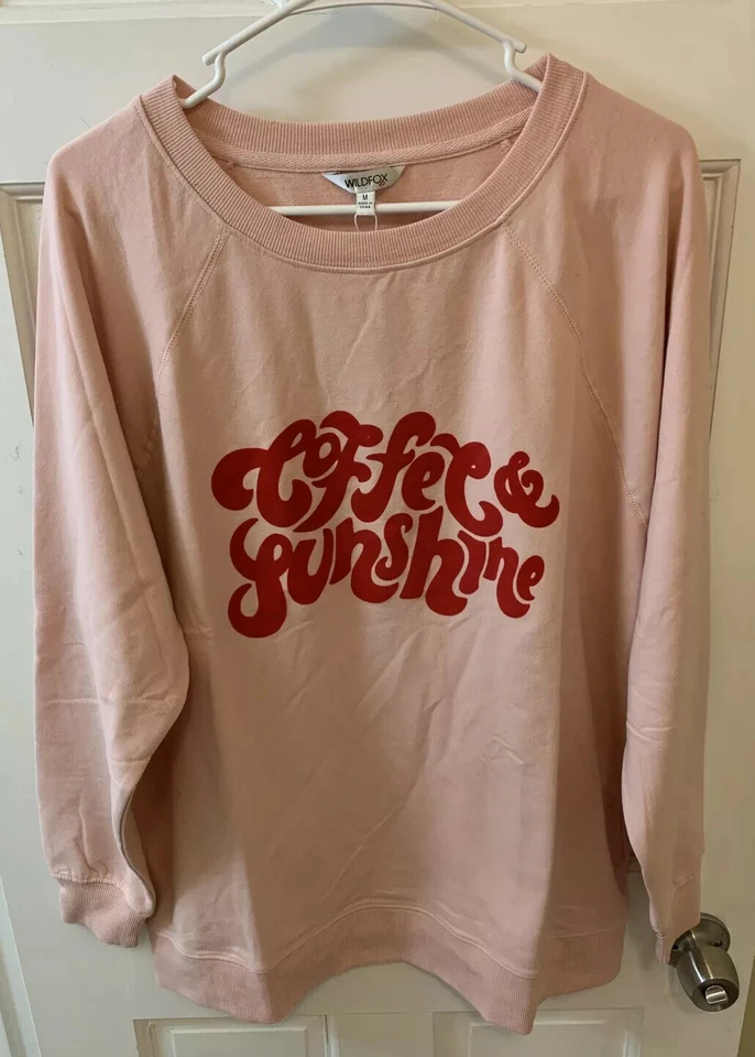 Wildfox Women Medium M Coffee and Sunshine Crewneck Sweatshirt Pink