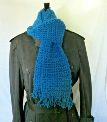 Bufanda de lana de alpaca azul 70x6 hecha a mano ganchillo tejido a mano calentador de cuello cálido suave NUEVO Foto 1 de 4