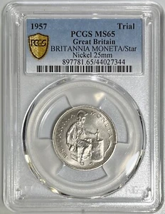 1957 Great Britain Trial Die PCGS MS65 Nickel 25mm Royal Mint - Picture 1 of 8