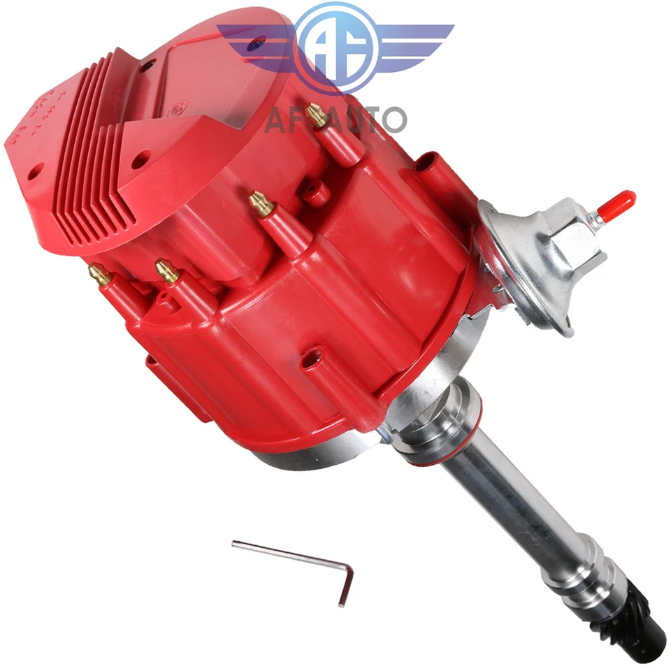 Racing HEI Distributor w/ Super Coil For SBC Chevy 305 350 400 Small Block Red - Image 1 of 4
