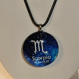 SCORPIO ZODIAC SIGN Double sided Pendant Charm / 17"+2"(chain) Necklace Rope - Picture 1 of 4