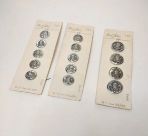 Vintage Le Chic Buttons Crest Silvertone Metal Size 30 & 24 Japan - Picture 1 of 7