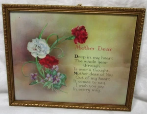 vintage 1938 DEAR MOTHER poem print framed under glass -Mother's Day - Picture 1 of 5