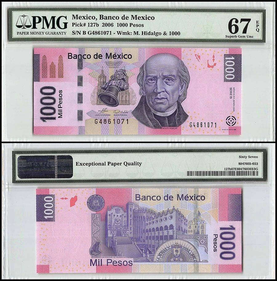 México 1000 Pesos, 2006, P-127b, Serie B, PMG 67 Foto 1 de 1