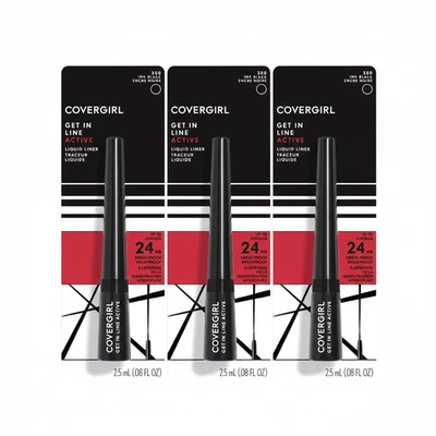 3 COVERGIRL GET IN LINE REVESTIMIENTO LÍQUIDO ACTIVO 24 HORAS DESGASTE IMPERMEABLE 350 TINTA NEGRO Foto 1 de 4