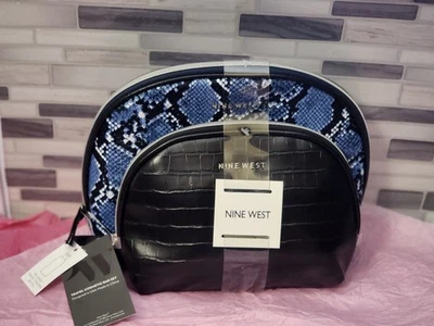 NWT Nine West Travel Cosmetic Bag Set Blue Snakeskin Pattern - Image 1 of 4