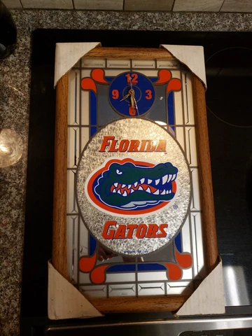 Vintage Florida Gators Frosted Mirror Glass Clock Collectible Frame Made in USA Cover