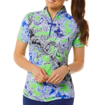 IBKUL Short Sleeve Top Size XS Pascha Navy Paisley Golf Tennis Pickleball COOLIN - Image 1 of 2