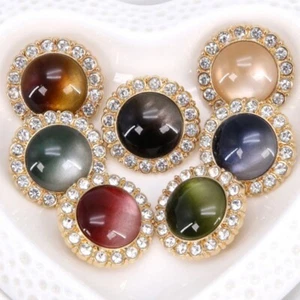 6X Retro Clothes Sewing Buttons Resin Round Shiny Rhinestone Material for DIY - Picture 1 of 23