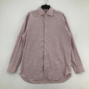 ISAIA Napoli Shirt Mens 16.5 42 Pink White Blue Plaid Button Up Long Sleeve Men - Picture 1 of 19