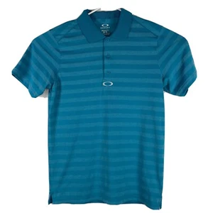 Oakley O-Hydrolix Golf Polo Shirt Size M Green Teal Stripe  - Picture 1 of 5