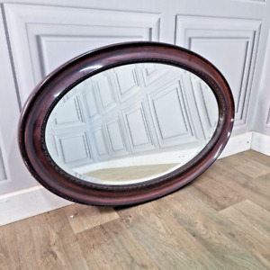 Antique Edwardian Oval Mahogany Overmantle Wall Mirror Bevelled Edge - Wooden