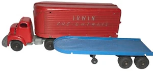 RARE VINTAGE IRWIN FREIGHTWAYS TOY METAL DIE-CAST TRUCK HAULER & FLATBED - Picture 1 of 18