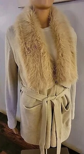 Banana Republic Womens Merino Wool Blend Beige Sweater Cardigan Faux Fur Size S - Picture 1 of 12