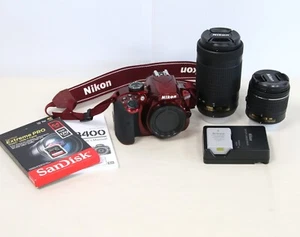 Nikon D3400 Camera RED /W 18-55 mm + 70-300mm lenses Battery Charger **MINT** - Picture 1 of 16
