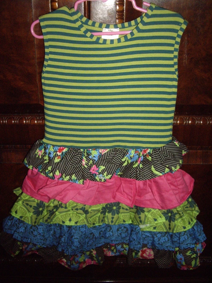 T9  NWT Girls Size 5 Boutique Persnickety Dress Mixed Pattern Ruffles Siblings - Image 1 of 4