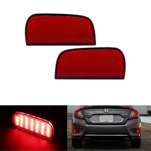 2x Red Lens Rear Bumper Reflector LED Brake Stop Light For 16-19 Honda Civic... - Picture 1 of 12