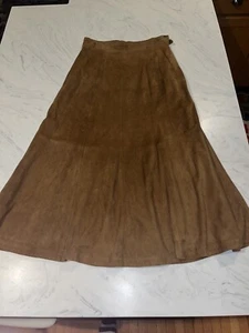 Vintage Kenneth Gordan Brown Leather Suede Pencil Maxi Skirt 10 - Picture 1 of 3