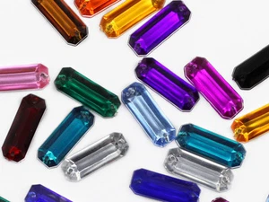 19x7mm Baguette Flat Back Sew On Beads for Crafts - 50 Pieces - 13 Colors - Picture 1 of 14