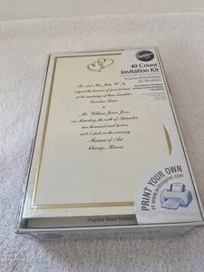 Wedding Invitation Kit 40 DIY Cream Ecru Gold Hearts PRINTABLE Reply & Envelopes - Picture 1 of 5