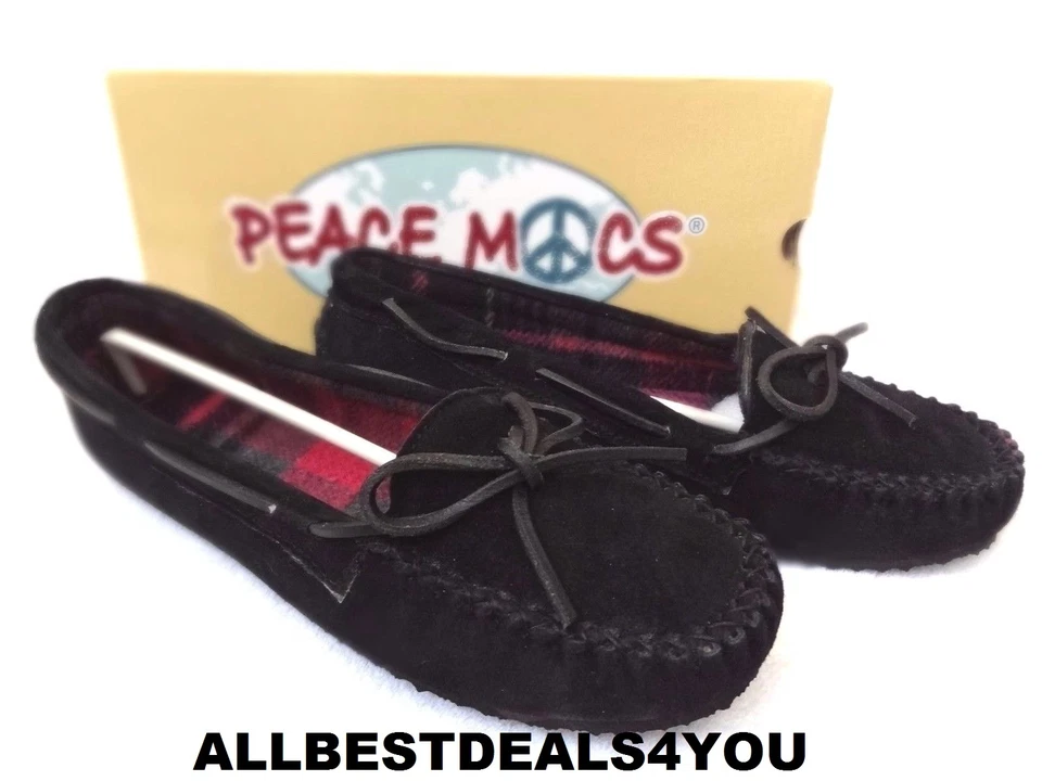 Peace Mocs 俄亥俄州女士乐福鞋老朋友鞋莫卡辛鞋尺寸 9 ~ 黑色 — 第 1/4 张图片