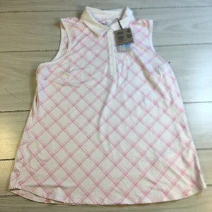 Puma Cloudspun Plaid Sleeveless White Glow/Pink Icing Shirt Women L - Picture 1 of 7
