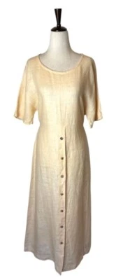 Vestido Worlds Apart Mujer Mediano Naranja Melocotón Lino Botón Falda Maxi Lagenlook Foto 1 de 4