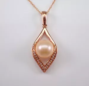 Rose Gold Pearl and Diamond Charm Pendant Necklace Chain - Picture 1 of 5