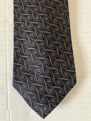 Countess Mara Men's Necktie Tie Silk Navy Blue Gold Swirls Woven Made in USA - Image 1 of 4