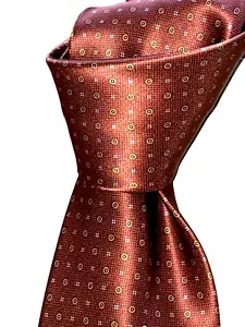 $295 NWT BRIONI Burnt Orange Geometrics Men’s 3.5" Handmade Satin Silk neck tie - Picture 1 of 6