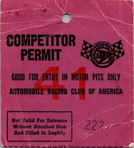 Concorrente Permesso Pit Ingresso Automobile Racing Club of America NASCAR - Foto 1 di 2