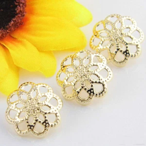 Small Gold Pierced Flower Carving Shank Button Metal Sewing Embellishment 12 Pcs - Picture 1 of 8