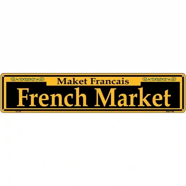 French Market Yellow 3"x12" metal street sign plaque Home Door Garage Wall - Image 1 of 1
