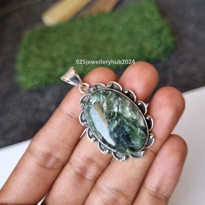 Bonito colgante de piedras preciosas de serafinita de plata de ley 925 hecho a mano PG4939 Foto 1 de 4