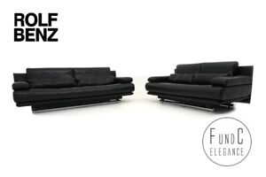 Rolf Benz 6500 Garnitur Couch Sofa Dreisitzer Zweisitzer Leder schwarz Klassiker