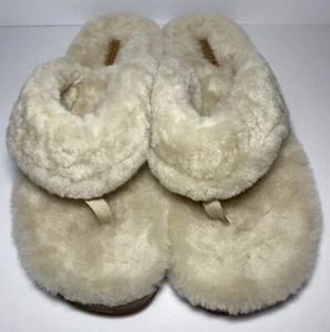 Olukai Kipe'a Heu Sandals Womens Beige Fur Shearling Flip Flop Slippers Size 10 - Picture 1 of 7