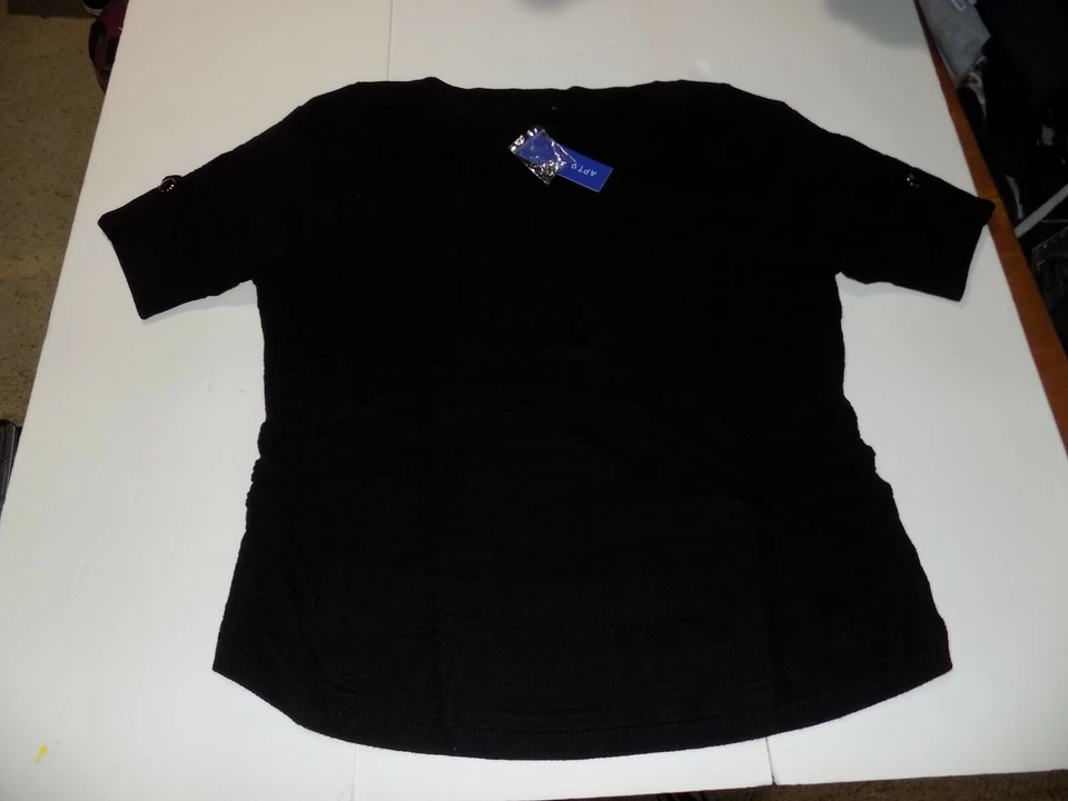 APT. 9 SOMBRA-RAYAS ACANALADO CUELLO BARCO SUÉTER MUJER TALLA XXL (20) -NEGRO- NUEVO CON ETIQUETAS Foto 1 de 1